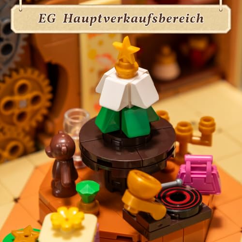 PANTASY Geschenkeladen Clamping Building Blocks Set for Adults, Motorised European Fairy Tale House with Carousel, Ferris Wheel, Hinged Back Panel and Detailed Interior, Modular Building Display