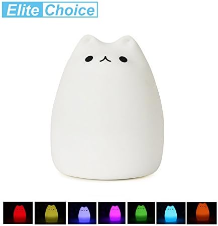 Cute Kitty LED Night Light, Multicolor USB Rechargeable Silicone Soft Baby Nursery Lamp, Sensitive Tap Control, 2 Model Light &amp; 7-Color Breathing Dual Light Modes Night lamp (Smile)