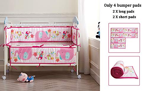 Wowelife Baby Crib Bumper Pads Elephant Crib Bumpers Padded Pink Breathable 100% Soft Microfiber Polyester for Baby Girls(Pink Elephant)