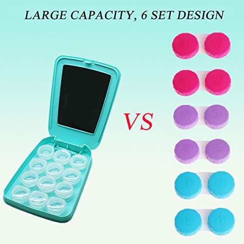 Woniutch Bulk Contact Lens Case Travel Kit with Mirror,6 Sets Design (Blue)