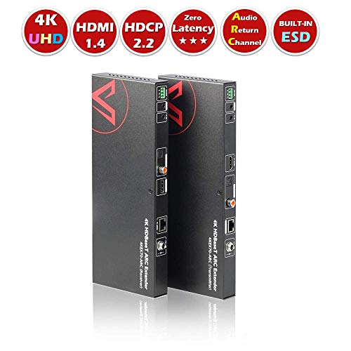AV Access HDMI/HDBaseT Extender with ARC+PoE,Uncompressed Signal Over Cat5e/6a/7 up to 4K 130ft(40m),1080P 230ft(70m),S/PDIF Audio De-embed,Bi-Directional RS232+IR Control,HDCP2.2,Dolby Atmos, DTS: X