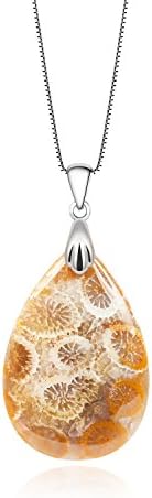 WEGEEY 925 Sterling Silver Pendants Gemstone Natural Coral Stone Gold Plated Fashion Necklace Fine Jewelry (Silver A)
