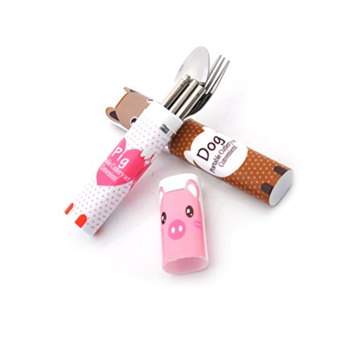 uhoMEy 3 Pcs Portable Tableware Set, Stainless Steel Cutlery Sets with Spoon, Chopsticks, Fork Storage Set