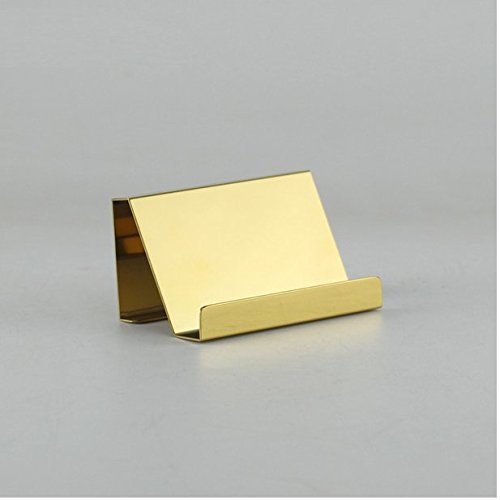 Chris-Wang 1Pc Mirror Finish Titanium Alloy Office Desktop Name Card Display Desk Stand Business Card Holder File Organizer(Transverse, Golden)