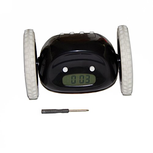 Black Clock Runaway Alarm Clock Running Clock on Wheels Creative Gift for Heavy Sleepers