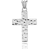 Claddagh Gold Religious Jewelry Modern Hammered Cross Charm Pendant (Small) in Solid Sterling Silver