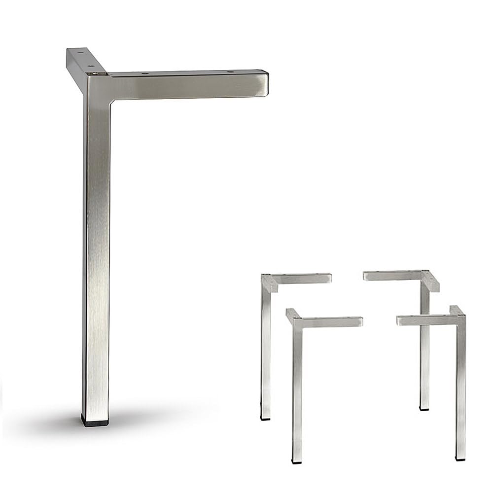 Photo 1 of AKB Hardware Set of 4 Modern Square Metal Tube Furniture Legs - Sleek Metal Design, Durable and Stylish (11-3/4"H Brushed Nickel)