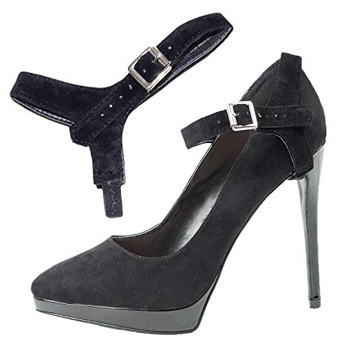 Eliza May Detachable Shoe Straps ShooStraps - to Hold Loose high Heeled Shoes Black Suede