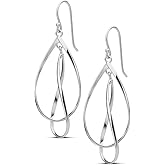 DIAMANTIO 18K White Gold Plated Twisted Teardrop Dangle Earrings for Women – Lightweight Geometric Drop Earrings, Elegant Long Statement Jewelry, Hypoallergenic
