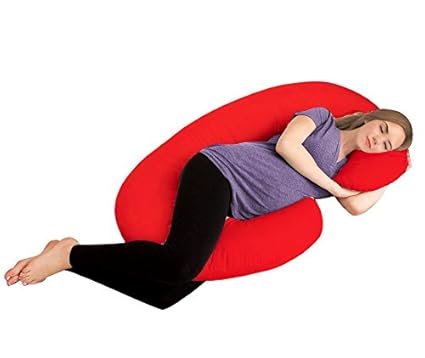 AVI Full Body Pregnancy Pillow - Maternity Pillow for Pregnant Women - C Shaped Body Pillow with 100% Cotton Pillow Cover-Red