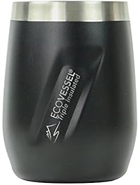 Eco Vessel Port Vacuum Insulated Stainless Steel Wine Glass/Whiskey Tumbler with Lid, Black Shadow, 10 oz