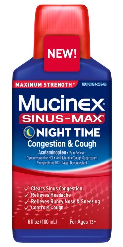 UPC 363824262666, Mucinex Sinus-Max Strength Liquid, Night Time Relief, 6 Ounce