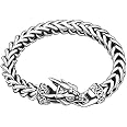 LCTrusttmor Gahna Viking Dragon Bracelet for Men, 316L Stainless Steel Cuban Link Chain 10mm Width, 8.2 Inch Length, Vintage Silver/Black/Steel/Gold, Punk Norse Jewelry Gifts for Him Husband