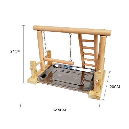 Borange Parrots Playstand Bird Playground Wood Perch Training Stand Cockatiel Playpen Ladders Birds Swing Wood Gym Tabletop with Feeder Cups Toys Exercise Play (Design A) - Thumbnail 3
