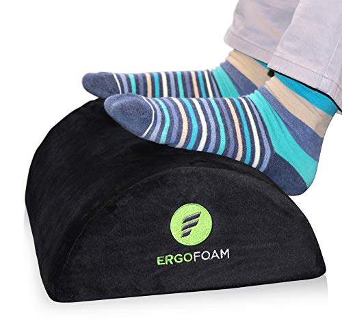 ErgoFoam Foot Rest Under Desk (Tall) - Large Premium Velvet Soft Foam Footrest for Desk - Most Comfortable Desk Foot Rest in The World for Back, Lumbar, Knee Pain | Foot Stool Rocker (Black)