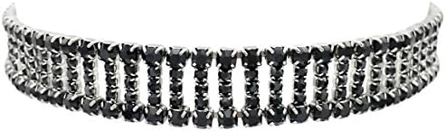 LuxeLife Elegant Rhinestone Choker Vertical Rows in Silver, Rose Gold, Black Women’s Crystal Necklace with 5.5-Inch Extension Chain – Classic Sparkling Fashion Jewelry (Black)