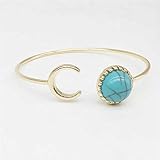 KeyZone Wonderful Alloy Sun and Moon Shape Turquoise Boho Gypsy Cuff Bangle Golden