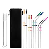 8 Pack FDA-Approved Stainless Steel Metal Drinking Straws,Fits Yeti RTIC or Any 20 or 30 oz Tumbler, Reusable Ecofriendly with 8 Colors Silicone Silencers and Comfort Tips Cover