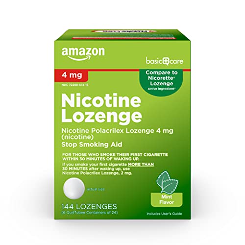 Amazon Basic Care Nicotine Polacrilex Lozenges, 4 mg, Mint Flavor, Stop