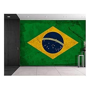 Large Wall Mural - Vintage Flag of Brazil | Self-Adhesive Vinyl Wallpaper/Removable Modern Decorating Wall Art - 66" x 96"