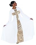 Body Wrappers Praise Cross Long Dress WHT W/GOLD 6X-7