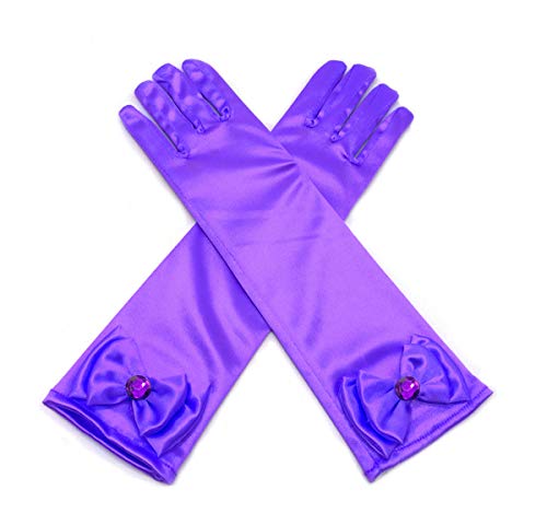 ALEAD Girls Long Satin Princess Dress Up Diamonds Bows Purple Gloves for Kids (purple)