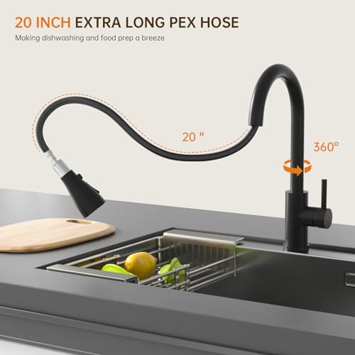 APPASO Black Kitchen Taps Mixer, 360° Swivel Kitchen Sink Faucet with Pull Out Spray 3 Modes, Stainless Steel Pull Down Sink Taps for Kitchen, Matte Black