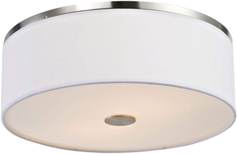 Flush Mount Ceiling Light | Brushed Satin Nickel and Fabric Shade Light Fixture | Home Decor Decorative Light Fixture | Perfect for Foyers, Bedrooms, Bathrooms, Offices and Entryways