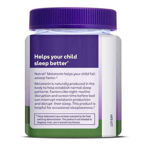 NATROL KIDS MELATONIN GUMMIES 1MG, CHILDREN’S MELATONIN FOR RESTFUL SLEEP, 90 RASPBERRY-FLAVORED SLEEP GUMMIES, 90 DAY SUPPLY