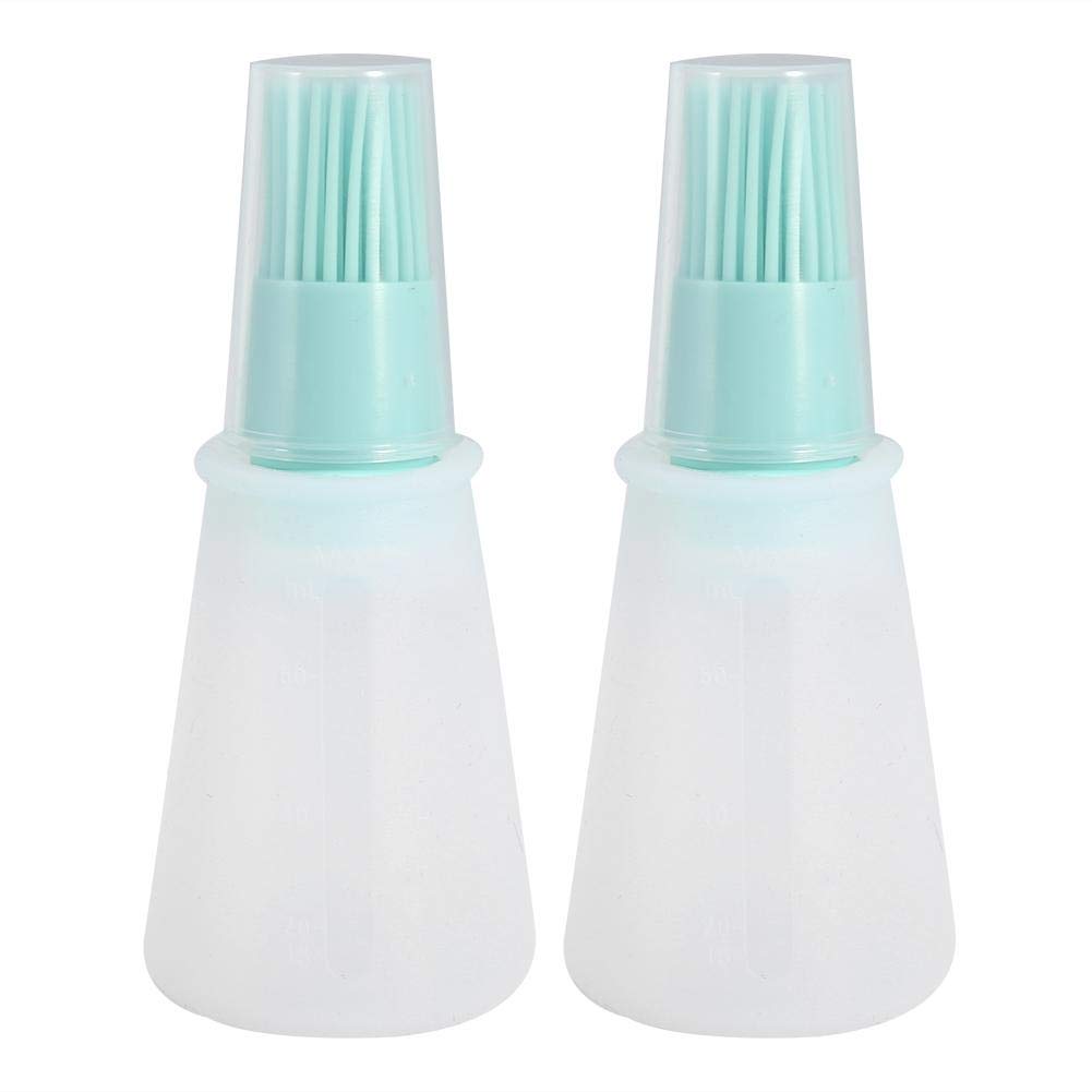 Fdit 2Pcs Silicone Oil Bottle Brush with Lid Set Soft Sauce Bottle with Silicone Basting Brush Cooking Oil Bottle Brushes for Pastries BBQ Meat Honey Marinades (Green)