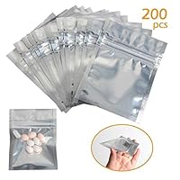 SBYURE 200 Pack Resealable Clear Ziplock Mylar Bags Smell Proof Pouch Aluminum Foil Plastic Food Storage Bags,Food Safe Plastic Aluminum Material for Candy,Cookies,Snack Food,etc.3x4 Inch,Clear Silver