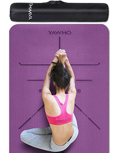 YAWHO Yoga Mat Fitness Mat Eco Friendly Material SGS Certified Ingredients TPE Specifications 72” x 26” Thickness 1/4-Inch Non-Slip Extra Large Yoga Mat with Carry Bag (Violet)