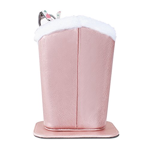 MOSISO Eyeglasses Holder, Premium Plush Lined PU Leather Anti-Lost Storage Desk Stand Protective Case with Magnetic Base Compatible iPhone, TV Controller and Small Office/Household Items, Rose Gold