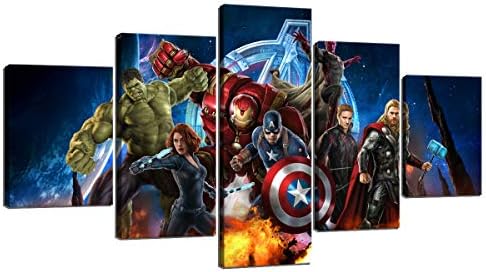 Miracle Avenger Ultron Super Hero Wall Art Paintings 5 Panel Large Prints Posters Home Decor Decal Canvas Pictures Photos for Bedroom Living Room Framed Ready to Hang (60''W x 32''H)