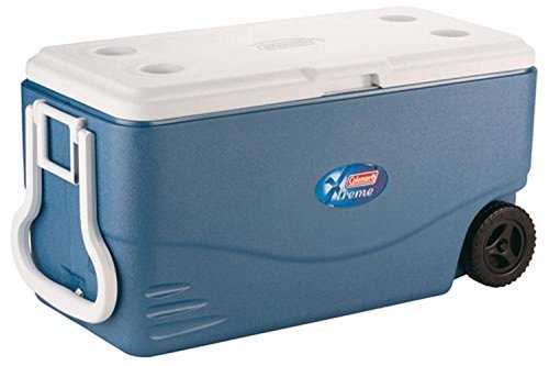 Coleman 100 Quart XTREME 5 Day Cooler with Wheels and Handle, Extra ThermoZone Insulated that Holds Cold Longer for Wine and Water Drinks, Ideal for Party Grocery and Camping, CFCs HFCs and HCFCs FREE
