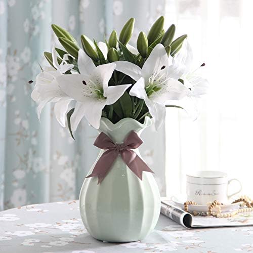 THEALEEWIN Ceramic Vase Water Culture Flower Lily Artificial Flower Modern Minimalist Living Room Creative Decoration Home Decoration Set