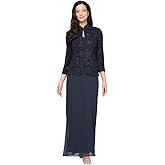 Alex Evenings Womens Long Dress with Mandarin Neckline Jacket