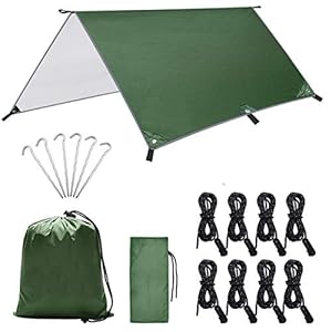 Dokpav 3 m x 3 m camping tentzeil, tentzeil, waterdichte regenbescherming, zonwering, licht, draagbare hangmat met…