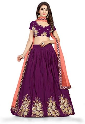ETHNIC VILA Women's Silk Lehenga Choli (Purple_Free Size)