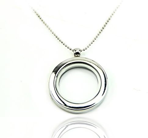 YSTD® Living Memory Floating Charm Glass Heart/Round Locket Pendant Necklace Charm (Silver Round)