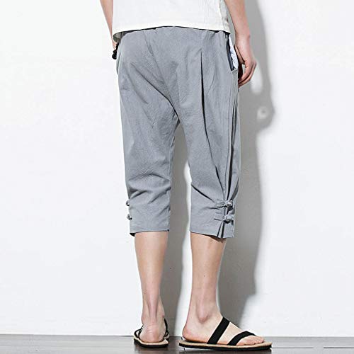Allywit Mens Casual Summer Cotton Linen Elastic Waistband Beach Harem Baggy Lounge Pants Big and Tall Gray