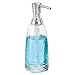 mDesign Modern Glass Refillable Liquid Soap Dispenser Pump Bottle for Bathroom Vanity Countertop, Kitchen Sink - Holds Hand Soap, Dish Soap, Hand Sanitizer & Essential Oils - Clear/Brushed