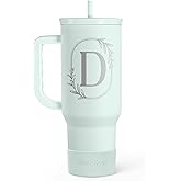 Personalized Monogrammed Tumbler with Handle 40oz, Letter D Tumblers Insulated Coffee Travel Cup, Custom Initial Gift for Women Girls Friends, Monogram Gift for Christmas Birthday Mothers Day