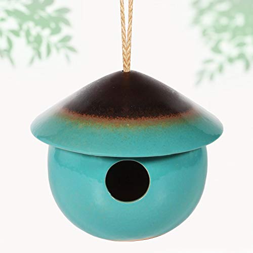 Tenforie Ceramic Birdhouses Bird Hut Hanging Hummingbird Nest for Outdoor -Green