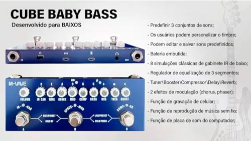 Cuvave cube baby Baixo/bass pedaleira, 26 portas, 7 sintonizadores modulares ajuste de excitação/equalização/efeito de compressão/efeito periférico/efeito espacial/IR/TUNER, Gravável e recarregável