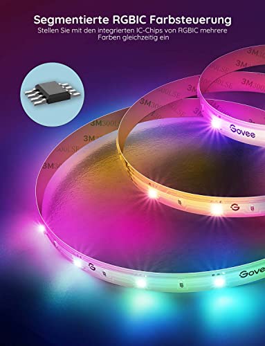 Govee LED Strip 10 m, Smart RGBIC LED Strip, Fairy Lights, LED Strip Works with Alexa & Google Assistant, DIY Segment Control, App Control, Music Sync, Decoration for Party, Home, Bedroom