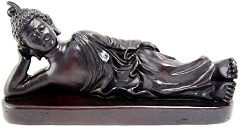 Reclining Buddha Statue, Sleeping Nirvana Meditation Sculpture, Thai Buddhist Figurine, Feng Shui Home Decor, Small Resin 5.5 Inch (Black)