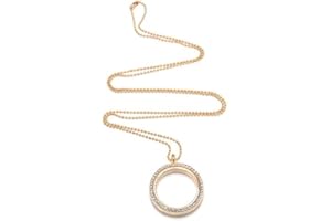 Living Memory Floating Charm Crystal Glass Round Locket Pendant Necklace (Gold)