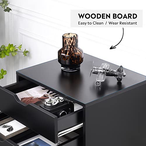 DEVAISE 5Drawer Chest, Wood Storage Dresser with Wheels, Black