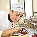 [50 Pack] White Paper Chef Hat with Blue Stripe - Disposable Cap for Food Server